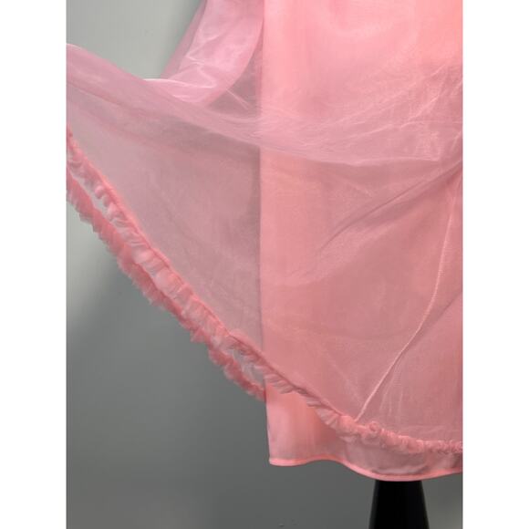 Vintage Nightgown Medium Pink Layered Chiffon Ruffled Trim Bow - Picture 5 of 13